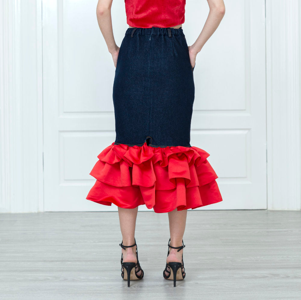 Denim Carrie Skirt With Red Harmony (6785443495959)