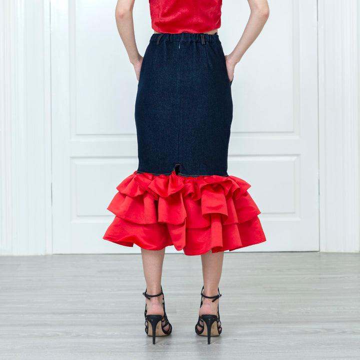 Denim Carrie Skirt With Red Harmony (6785443495959)