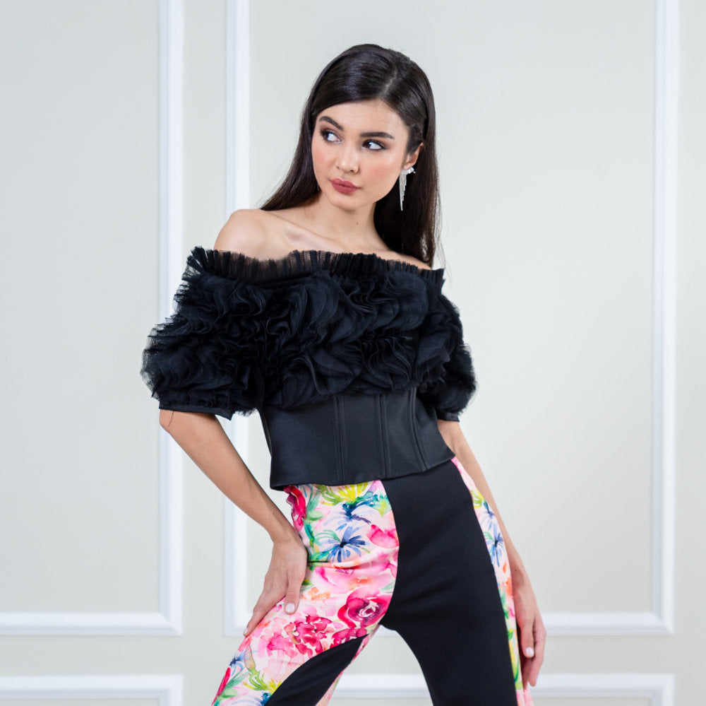 It's Time Black Tulle Off The Shoulder Top (6726333169687)