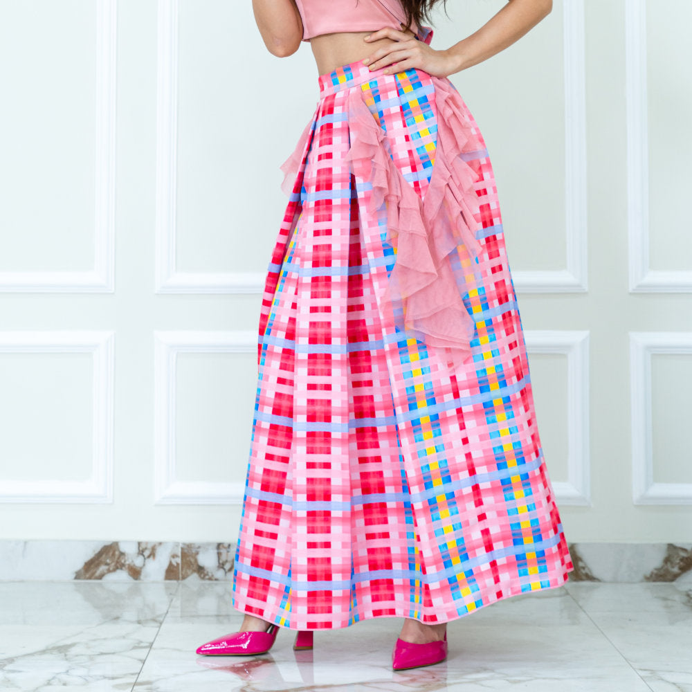 Gingham Passion Kahlo Fancy Long Ball Skirt (6832745021463)