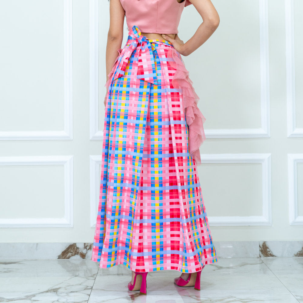 Gingham Passion Kahlo Fancy Long Ball Skirt (6832745021463)