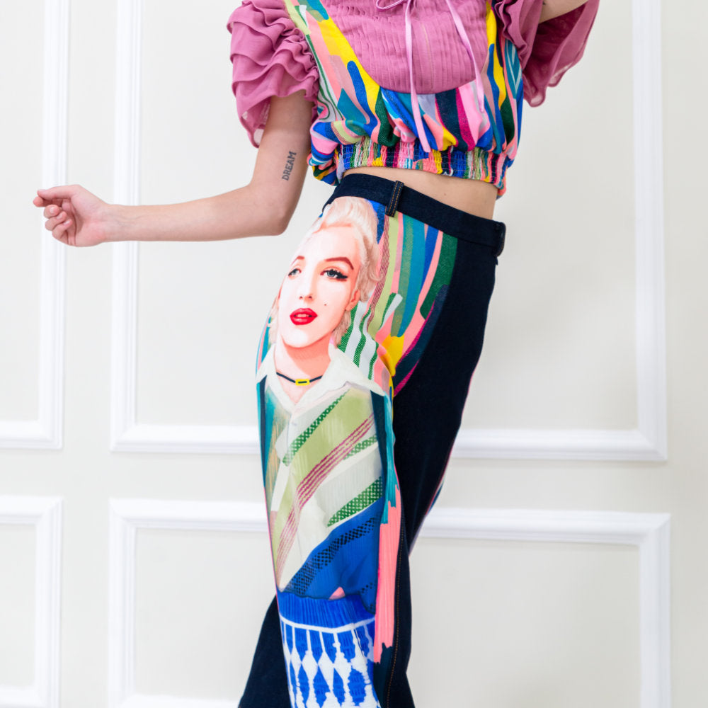 Abstract Passion Glam Denim Cullote with Marilyn Art (6823139934231)