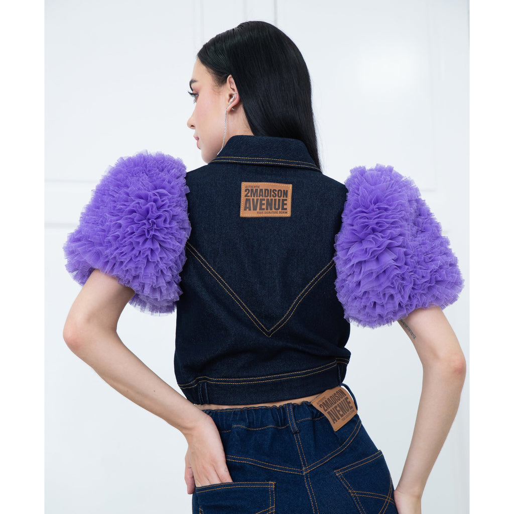 Becoming Glam Denim Tulle Top in Purple with Sequince (6878917263383)
