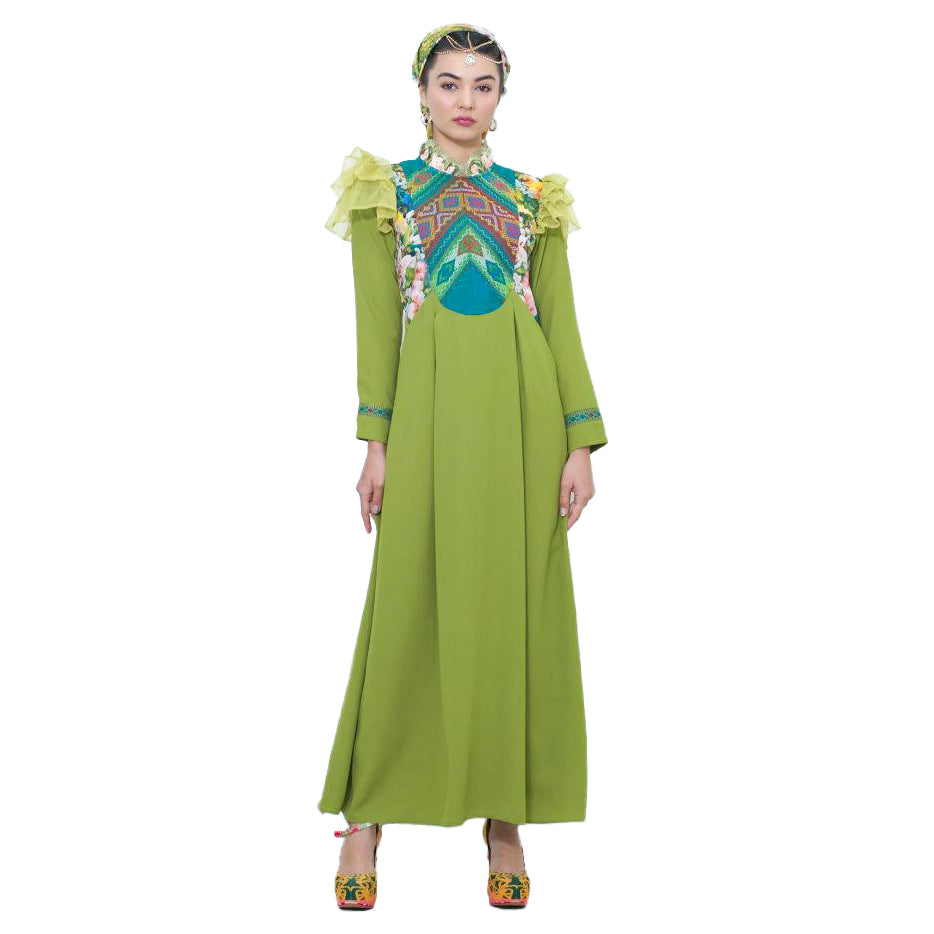 Natural Reminiscence Milkah Green Long Dress (6550432350231)