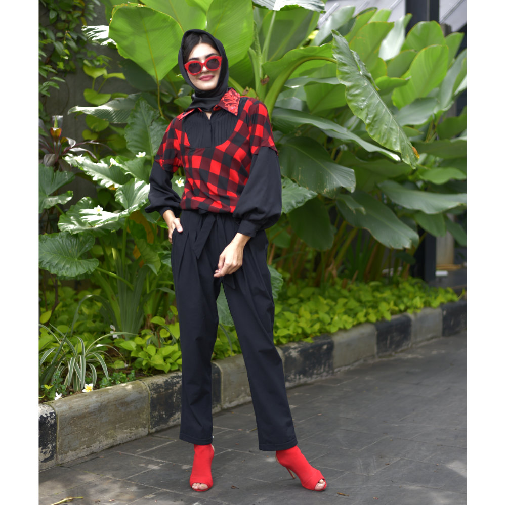 Gingham Reminiscence Layering Red Top #1 (6567026065431)