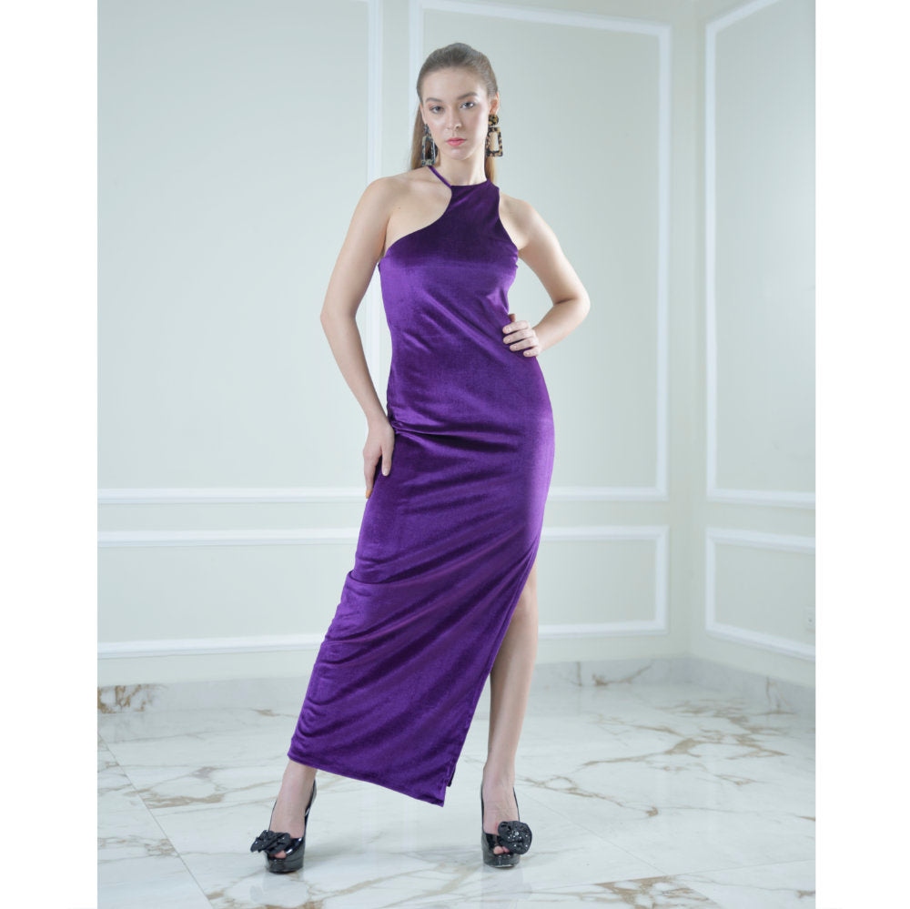 L'amour Love Asymmetrical Halter Royal Purple Dress (6639599124503)