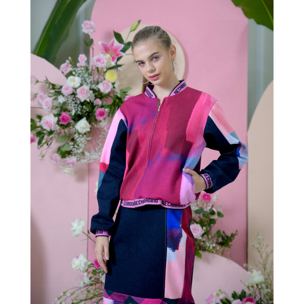 L'amour love Varsity Denim jacket in Pink (6645266939927)