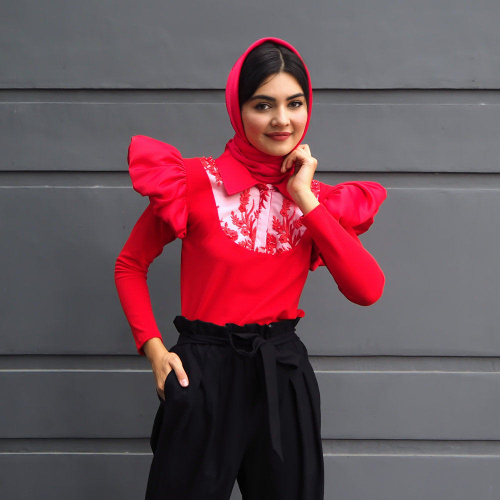 Retro Glam With Lace Red Long Top (6567021051927)