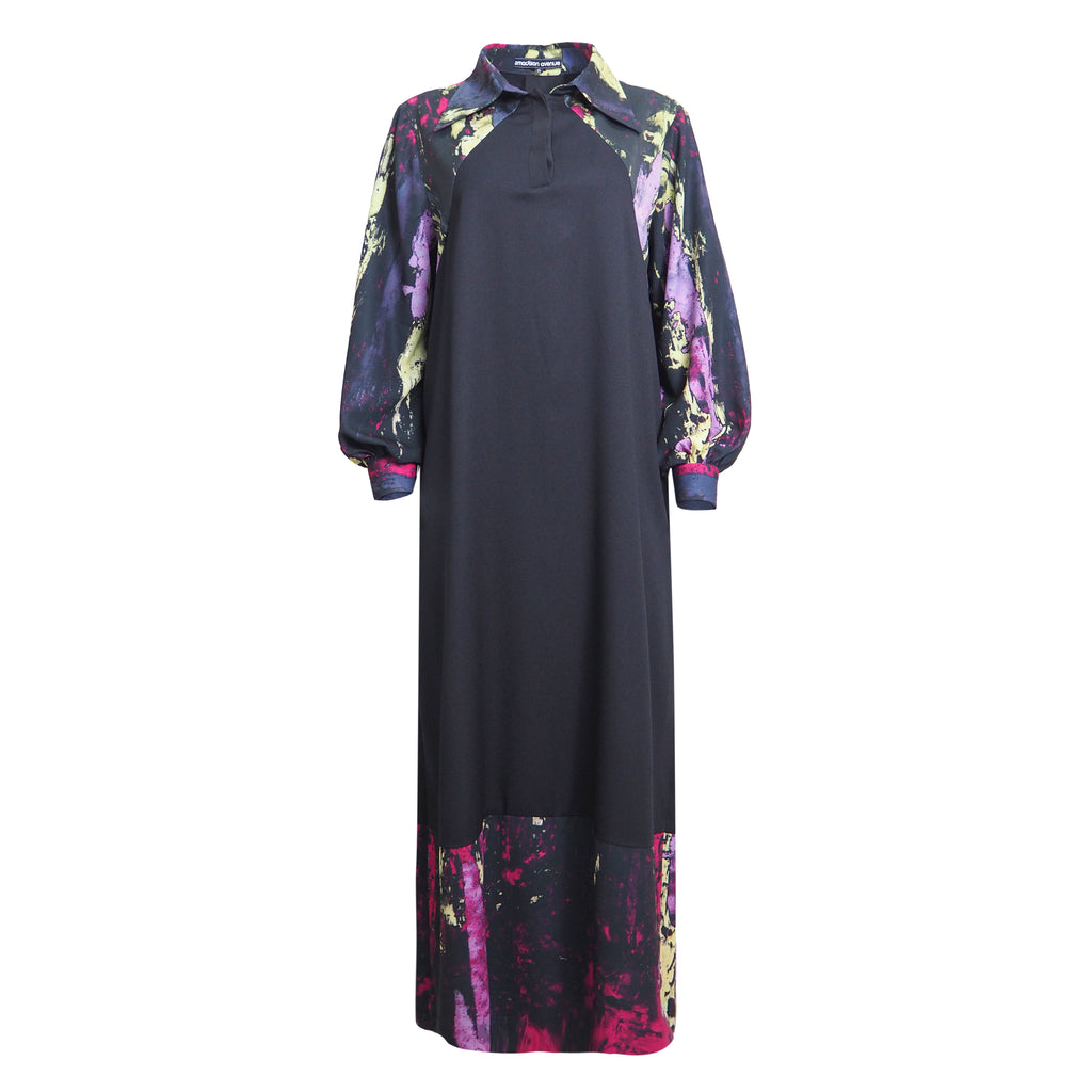 Abstract Reminiscence Bright Me Black Long Dress (6546989645847)