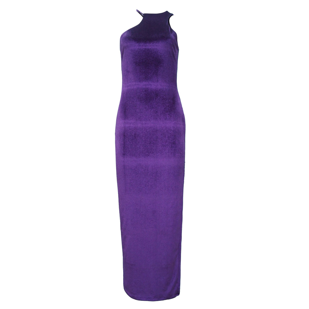 L'amour Love Asymmetrical Halter Royal Purple Dress (6639599124503)