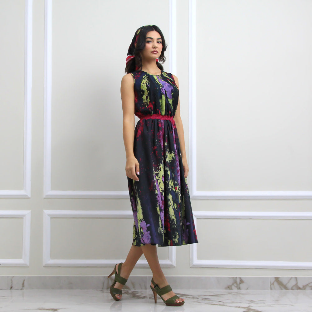Summer Dress With Abstract Black Reminiscence (6548791558167)