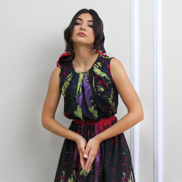 Summer Dress With Abstract Black Reminiscence (6548791558167)