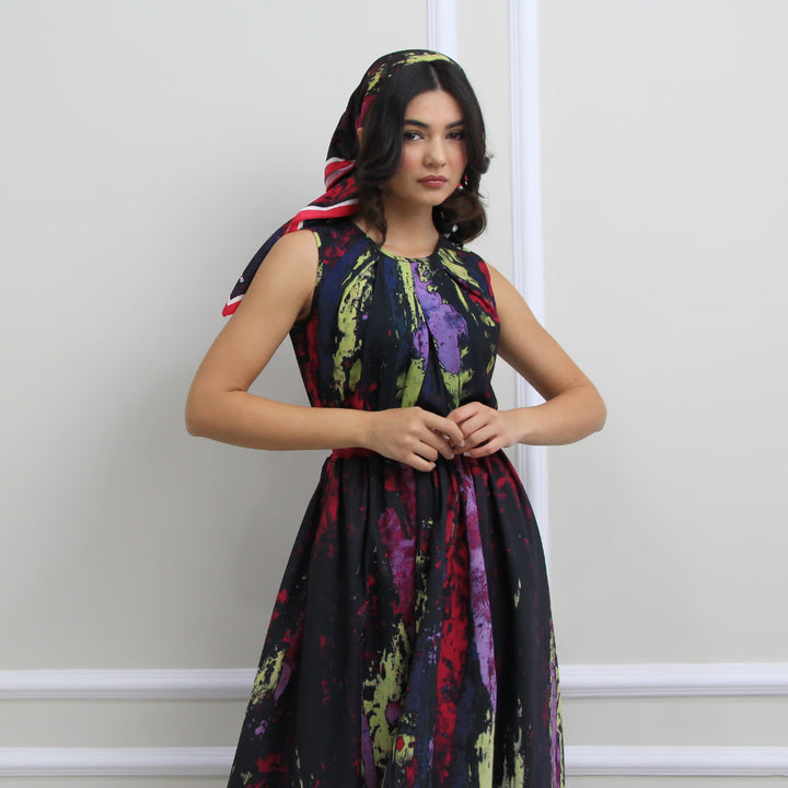 Summer Dress With Abstract Black Reminiscence (6548791558167)
