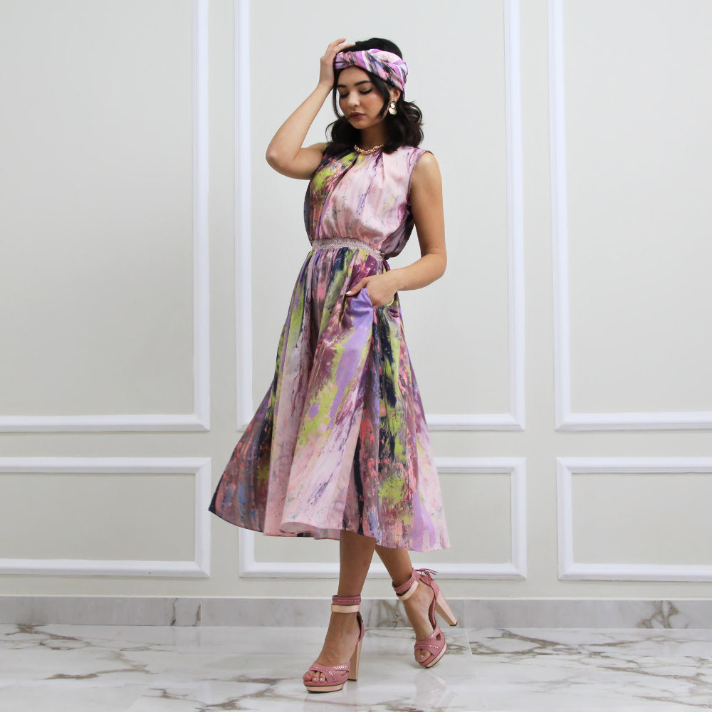 Summer Dress With Abstract Purple Reminiscence (6548791066647)