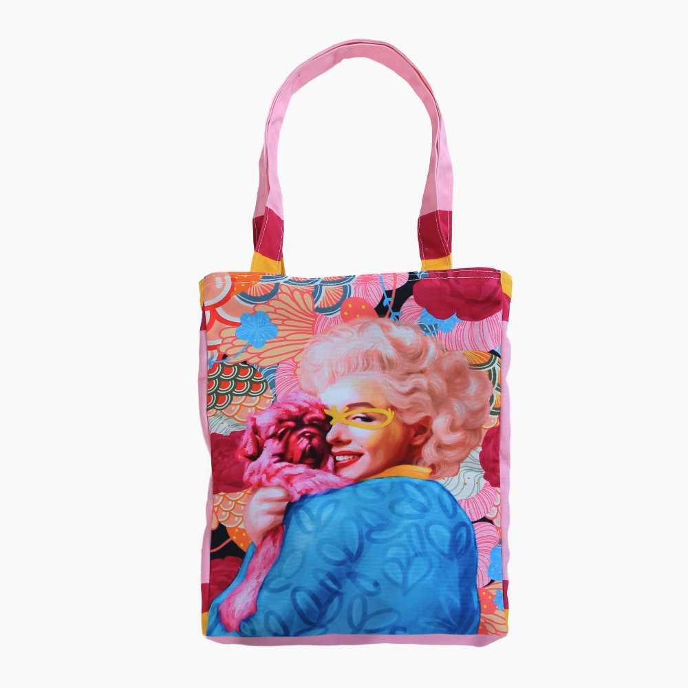 Medium Tote Bag Recharging With Marilyn and Puppy Art (4346380714007)